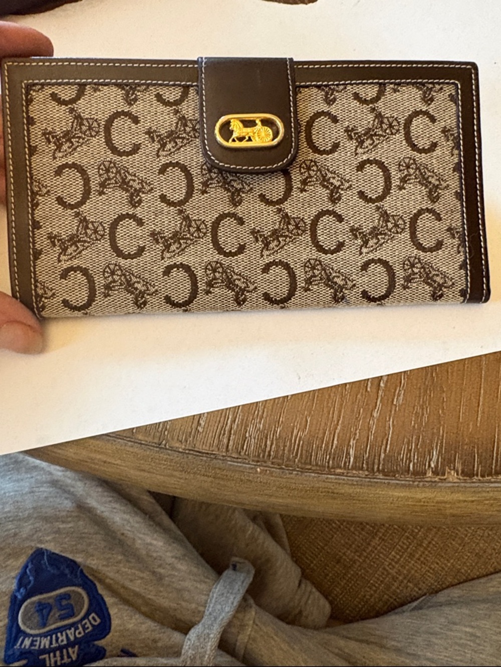 CELINE. Canvas & Leather Monogram Double sided Slim Bifold long wallet Mint - Picture 2 of 15